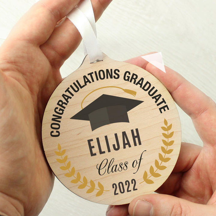 Personalised Graduation Round Wooden Decoration, The Personal Shop, personalised gifts