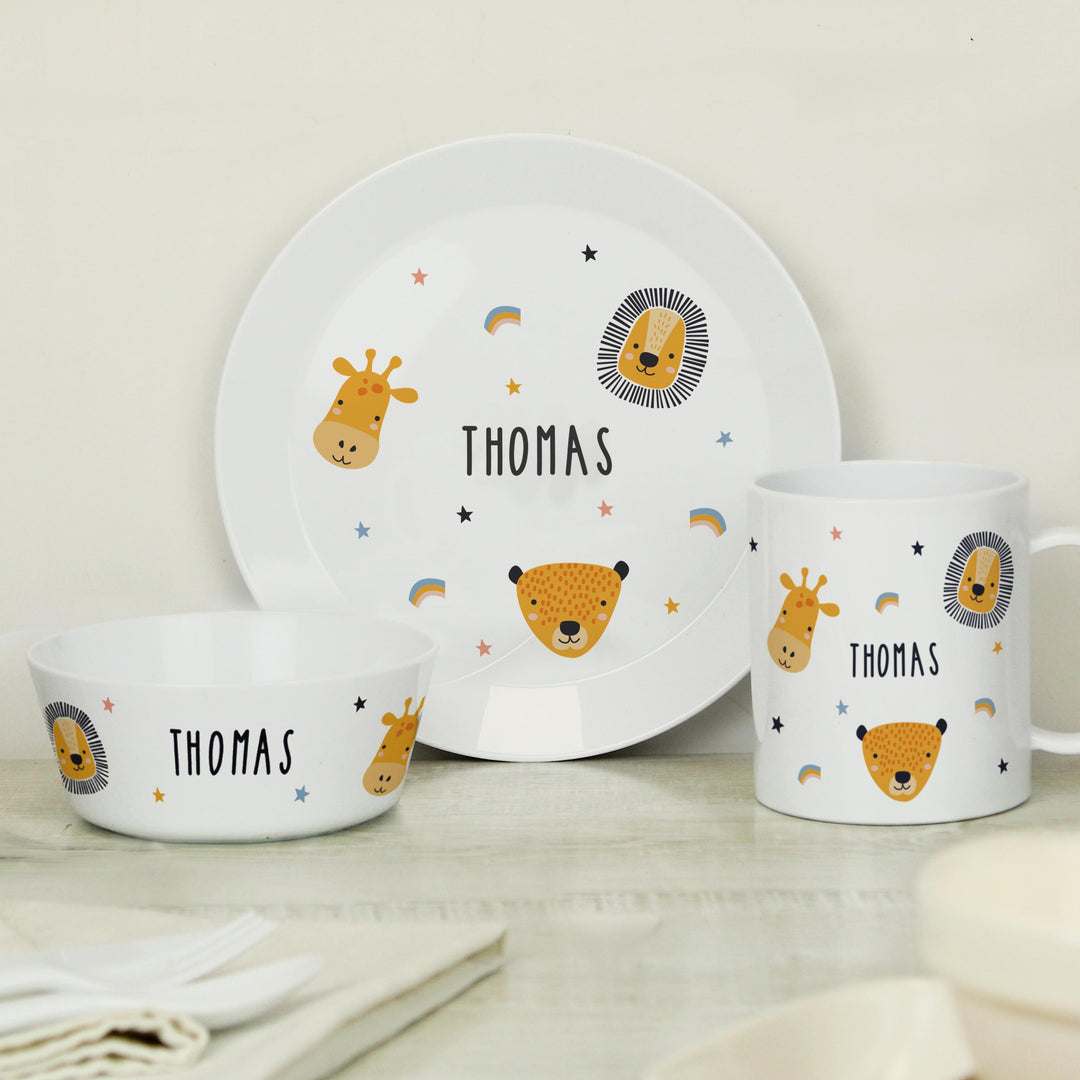 Personalised Safari Animals Plastic Childrens Breakfast Set – alternative view