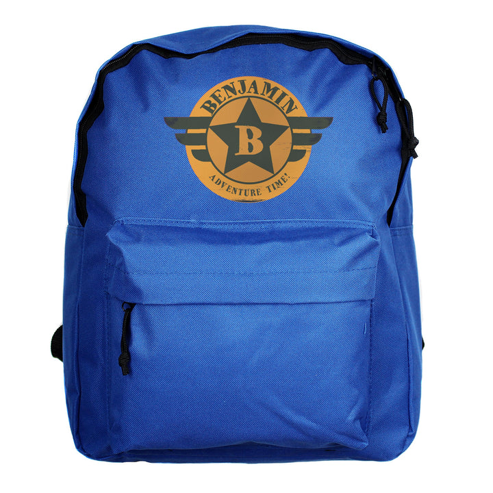Personalised Badge Blue Backpack, The Personal Shop, personalised gifts