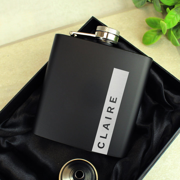 Personalised Name Only Black Hip Flask – alternative view