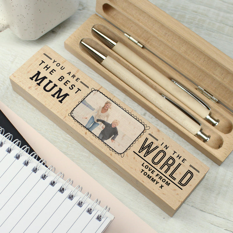 Personalised Best In The World Photo Upload Wooden Pen and Pencil Set