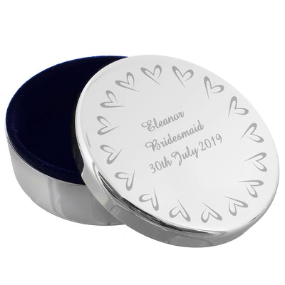 Personalised Small Hearts Round Trinket Box