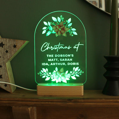 Personalised Christmas Poinsettia Wooden Based LED Light