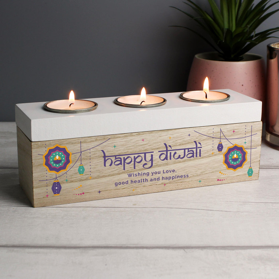 Personalised Diwali Triple Tealight Box – alternative view