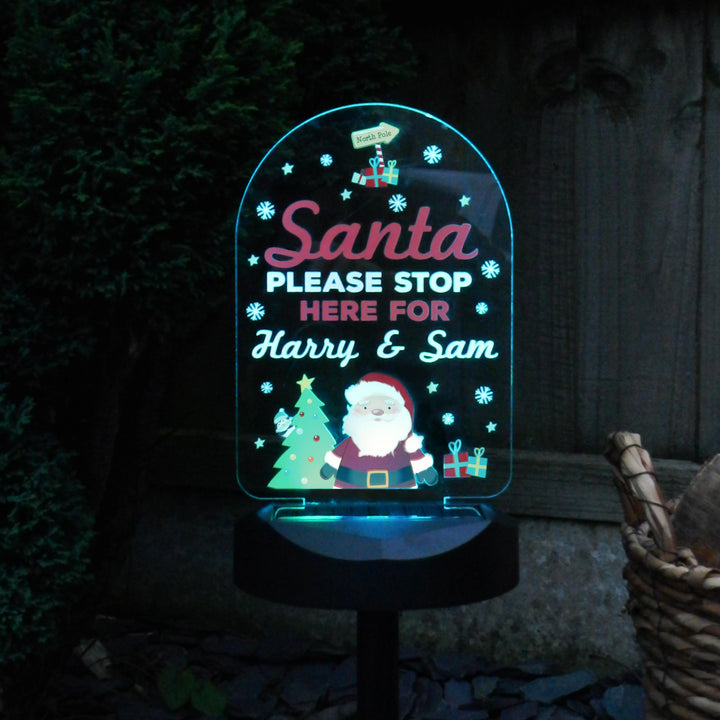 Personalised Santa Stop Here Outdoor Solar Light – alternative view