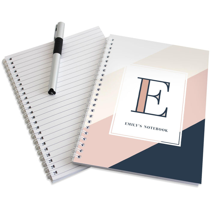 Personalised Free Text Navy &amp; Blush A5 Notebook – alternative view