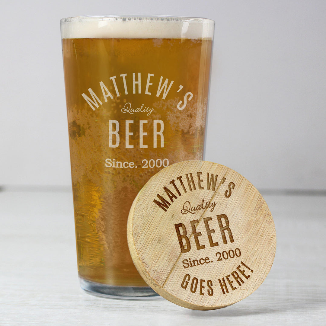 Personalised Free Text Bamboo Bottle Opener Coaster and Pint Glass – alternative view