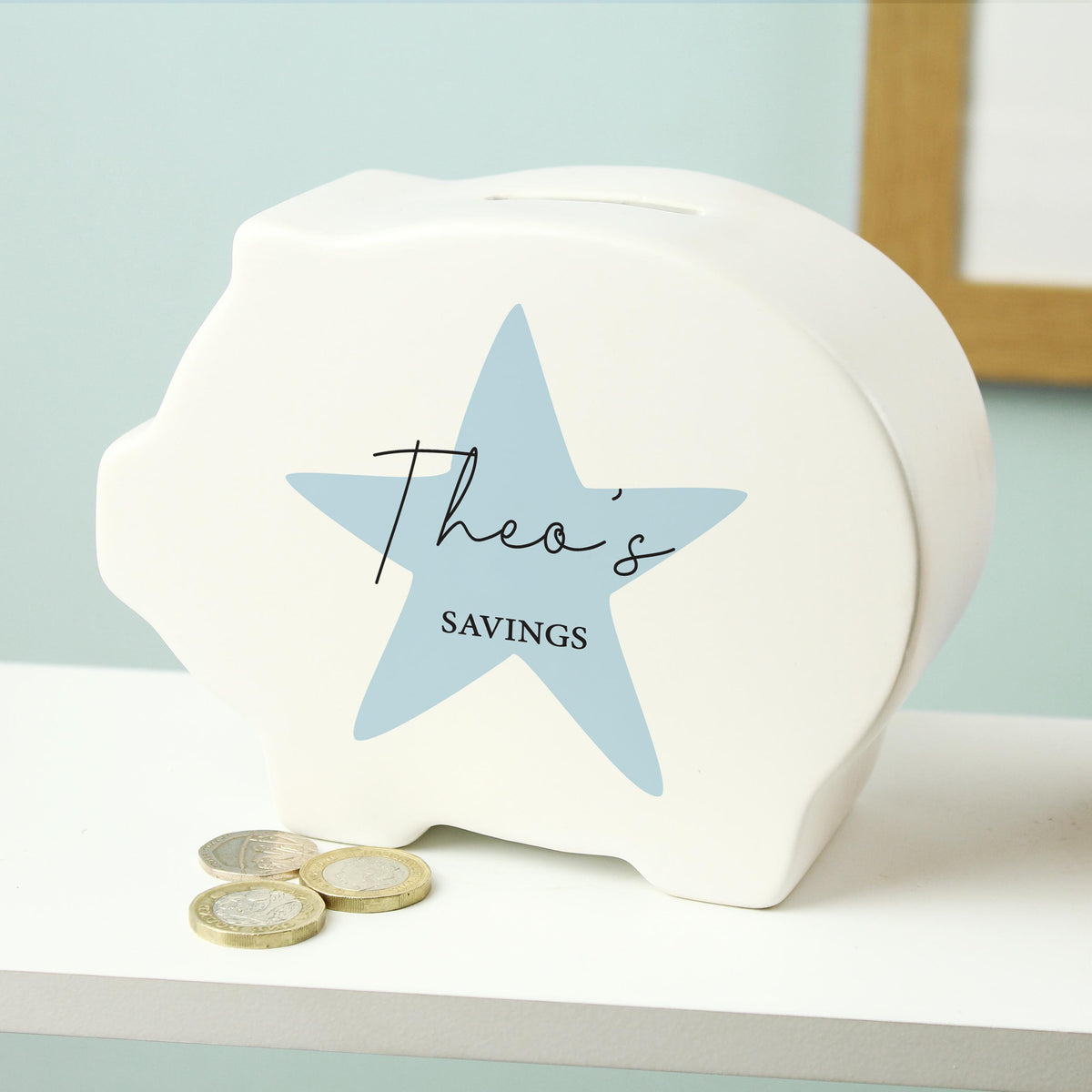 Personalised Blue Star Piggy Bank – alternative view