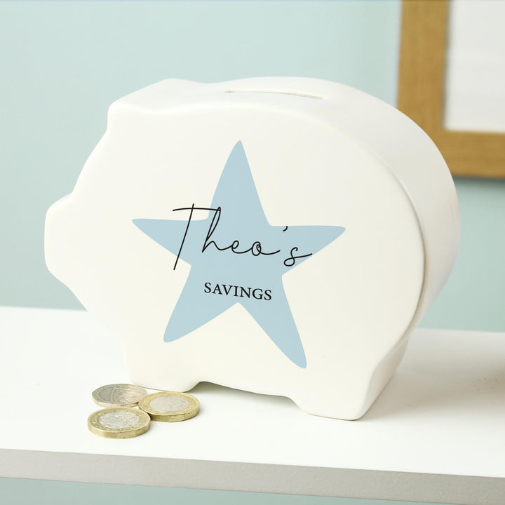 Personalised Blue Star Piggy Bank – alternative view