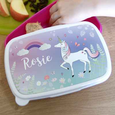 Personalised Unicorn Name Only Pink Lunch Box