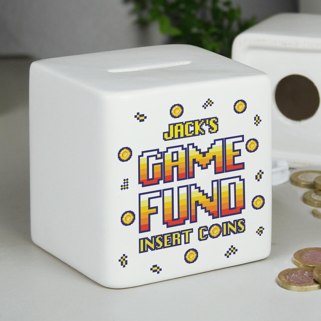 Personalised Gaming Fund Ceramic Square Money Box – alternative view
