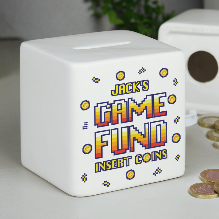 Personalised Gaming Fund Ceramic Square Money Box – alternative view