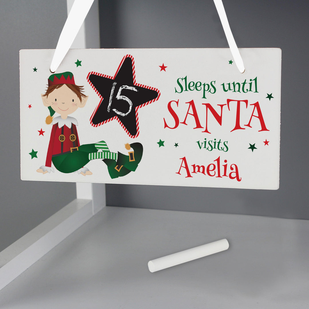 Personalised Elf Christmas Chalk Countdown Wooden Sign, The Personal Shop, personalised gifts