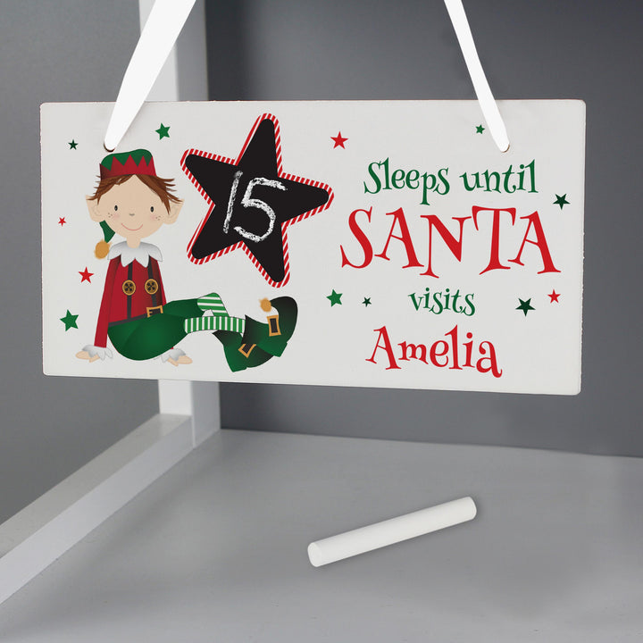 Personalised Elf Christmas Chalk Countdown Wooden Sign, The Personal Shop, personalised gifts