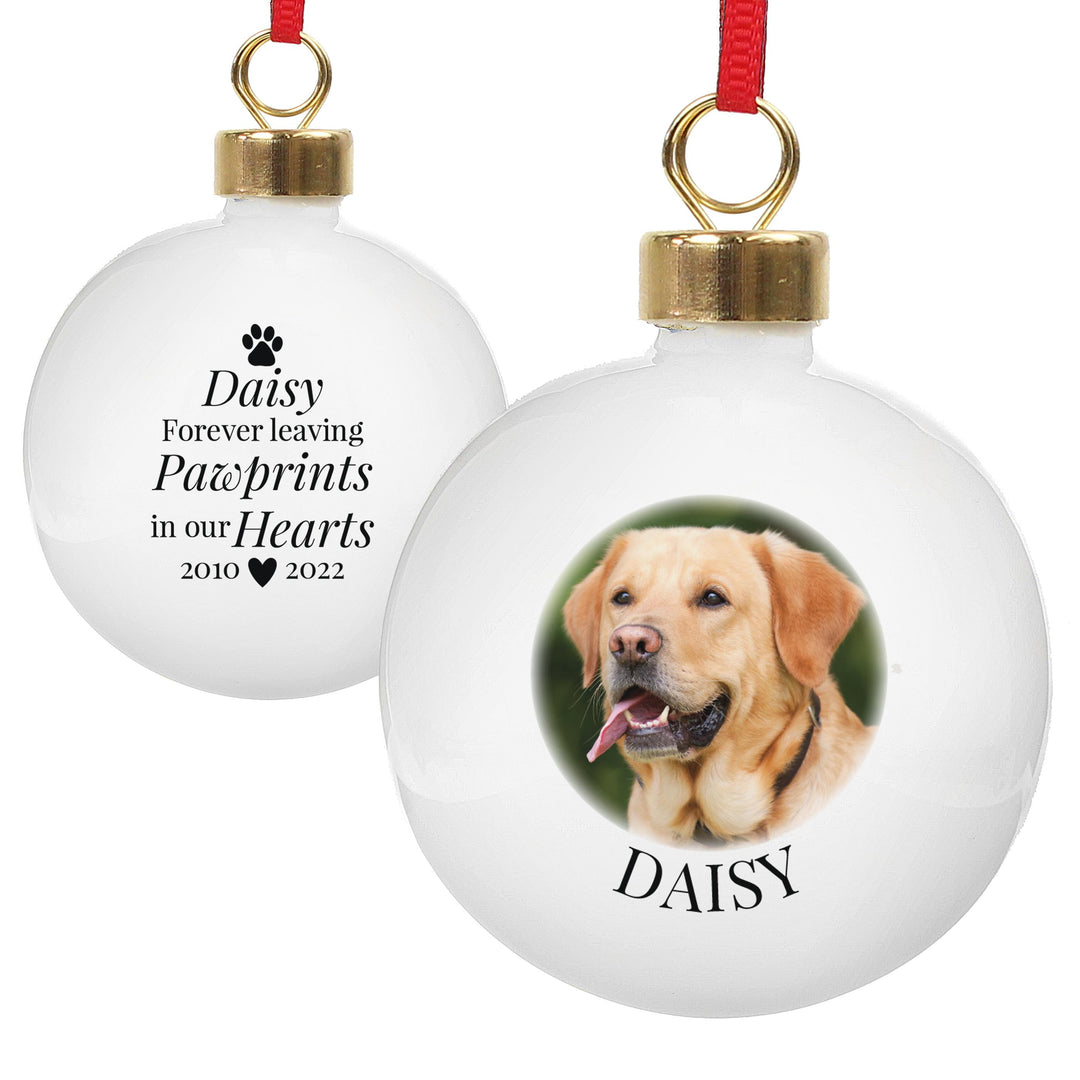 Personalised Paw Print Memorial Photo Upload Bauble – alternative view