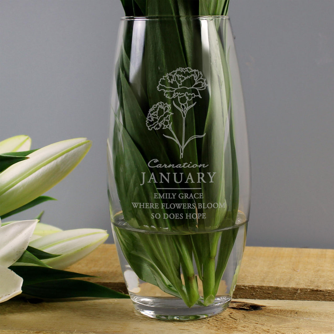 Personalised January Birth Flower Bullet Vase – alternative view