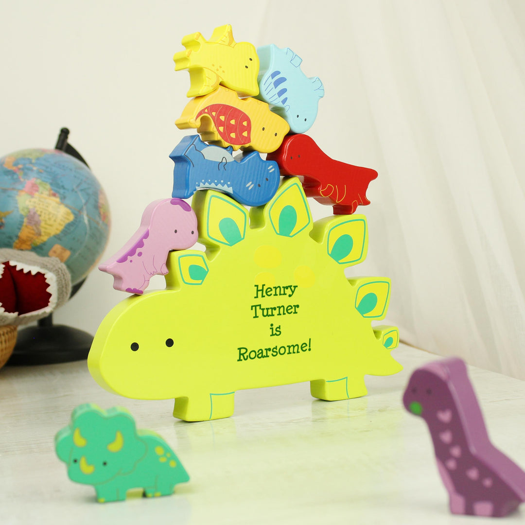 Personalised Free Text Wooden Dinosaur Stacker Toy, The Personal Shop, personalised gifts