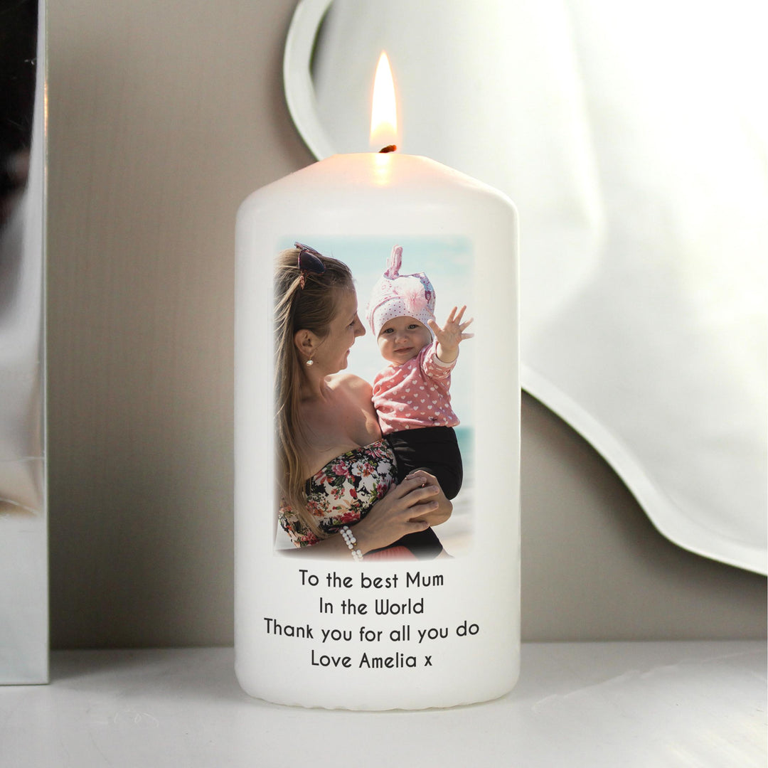 Personalised Photo Upload Pillar Candle – alternative view