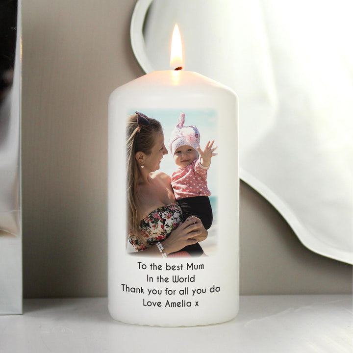 Personalised Photo Upload Pillar Candle – alternative view