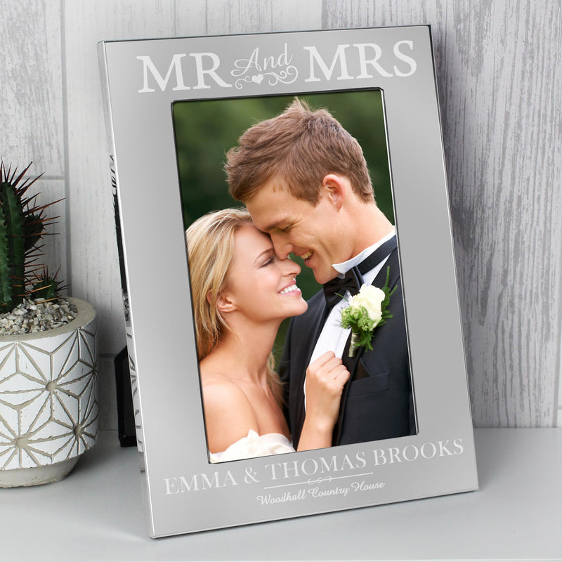 Personalised Mr & Mrs 4x6 Silver Photo Frame