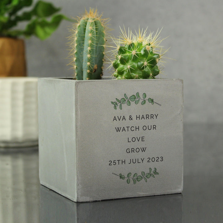 Personalised Botanical Concrete Pot – alternative view