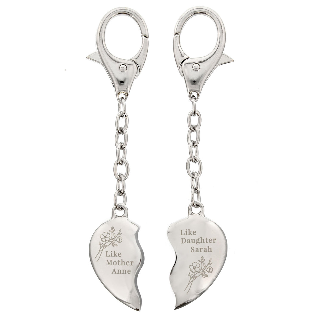Personalised Floral Mother Daughter Two Heart Keyring – alternative view