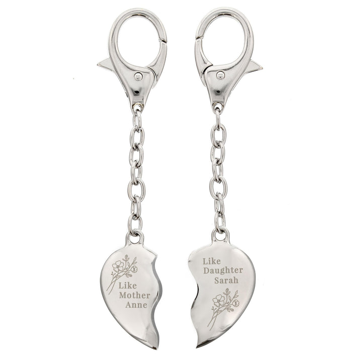 Personalised Floral Mother Daughter Two Heart Keyring – alternative view