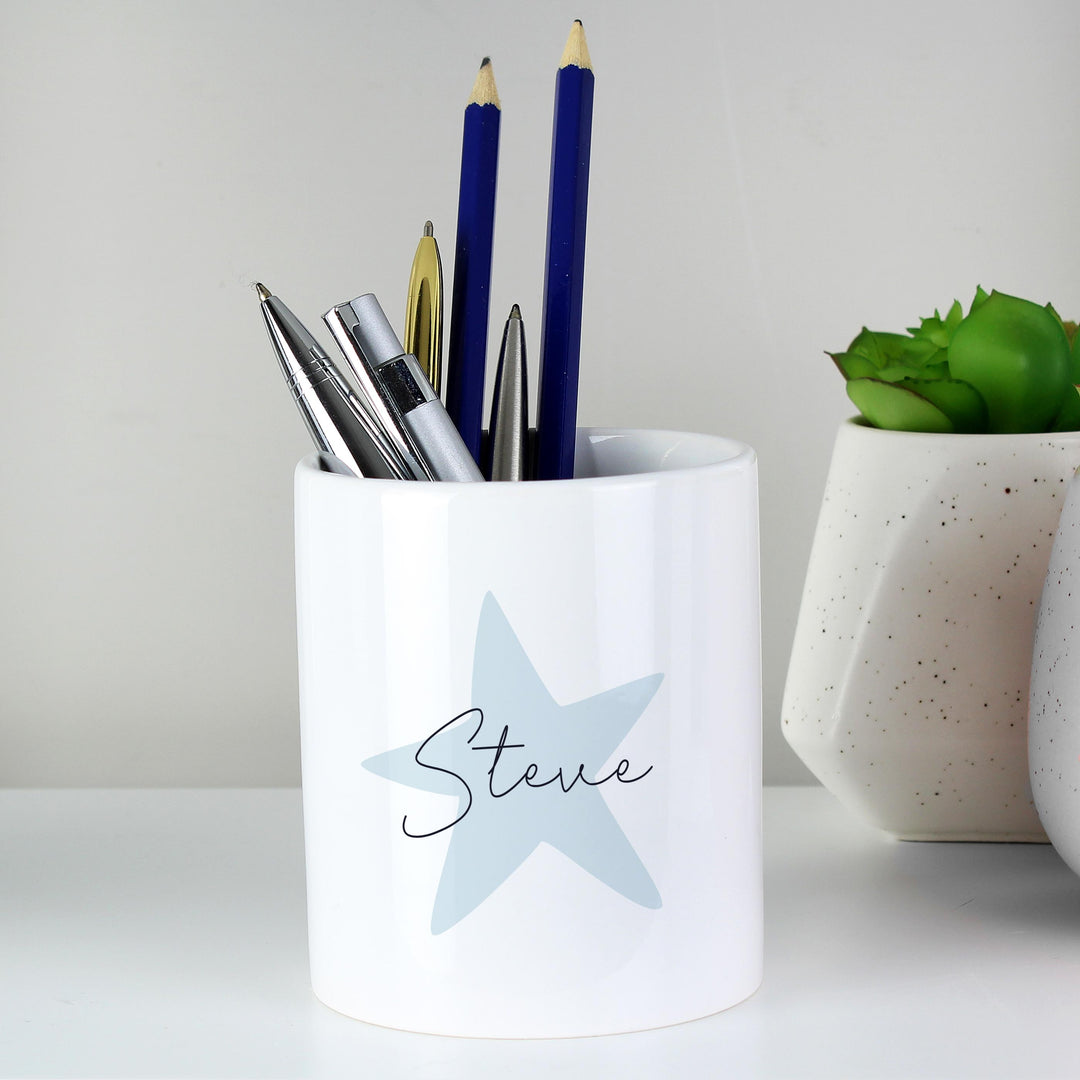 Personalised Blue Star Ceramic Storage Pot – alternative view