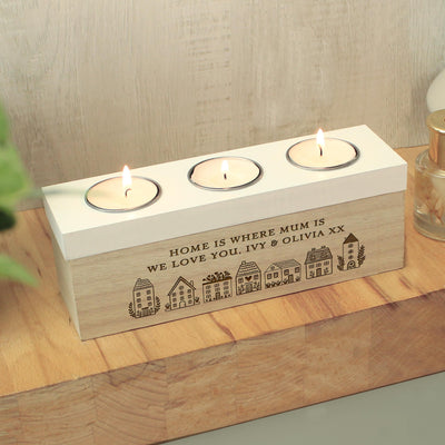 Personalised HOME Triple Tea Light Box