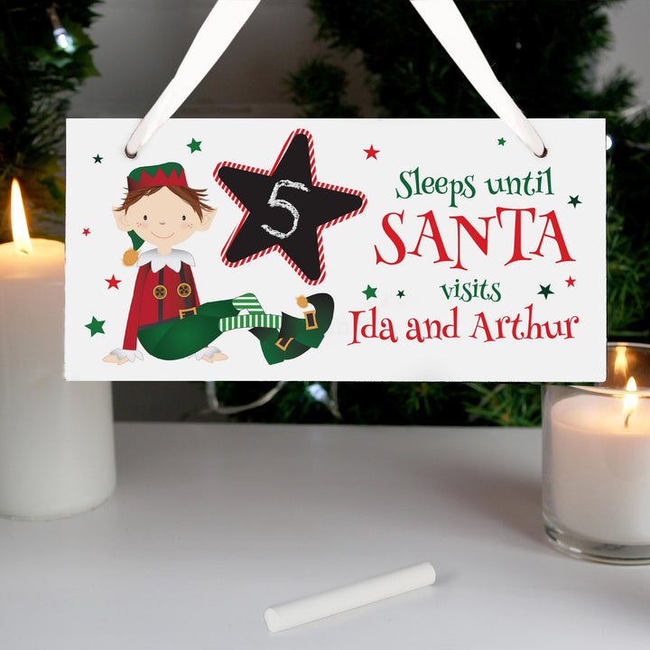 Personalised Elf Christmas Chalk Countdown Wooden Sign, The Personal Shop, personalised gifts