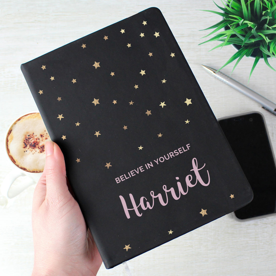 Personalised Starry Black Hardback Notebook, The Personal Shop, personalised gifts