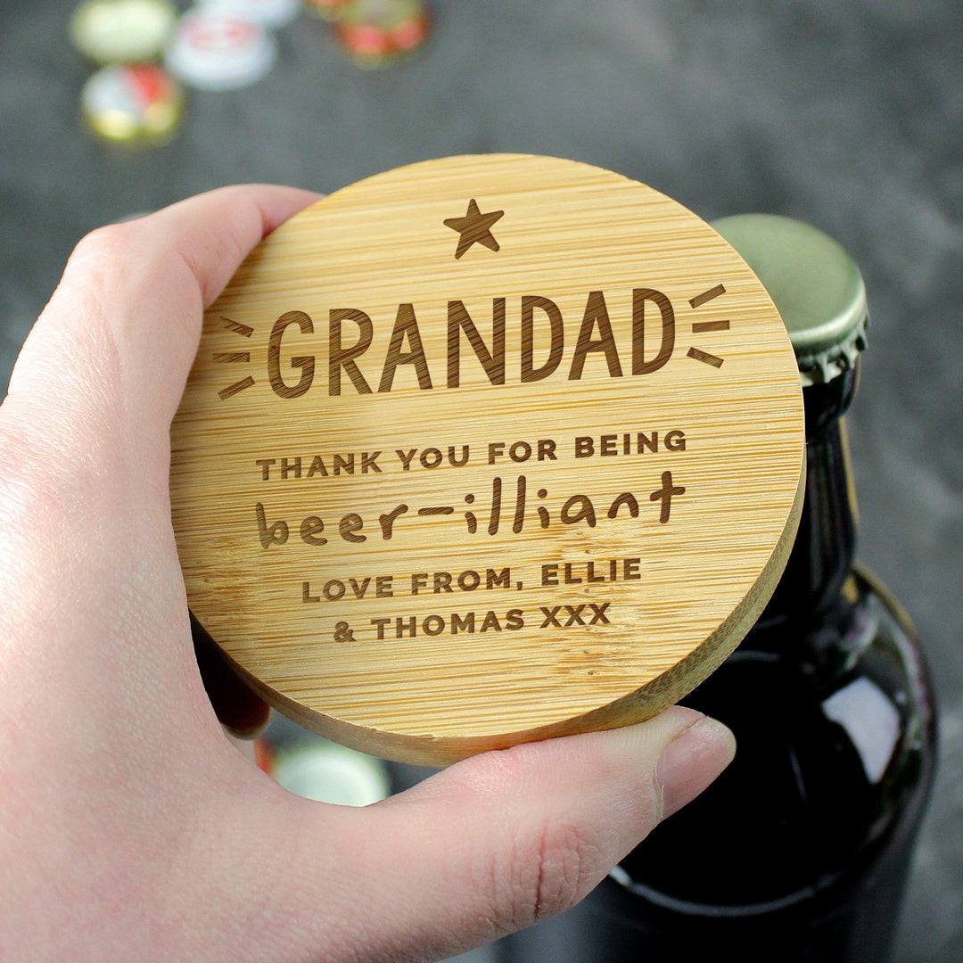 Personalised Star Bamboo Bottle Opener Coaster – alternative view