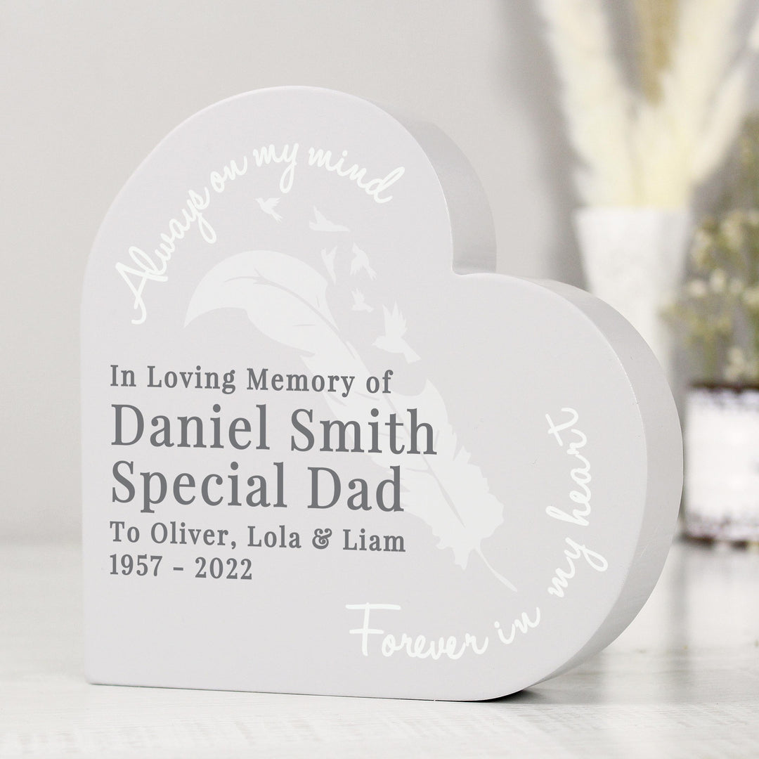 Personalised Feather Memorial Heart Ornament – alternative view