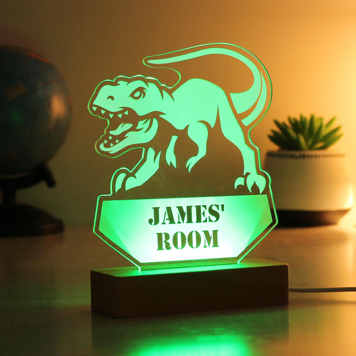 Personalised Dinosaur Wooden Based LED Light - alternative view