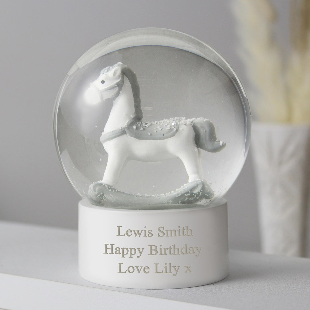Personalised Free Text Rocking Horse Glitter Snow Globe – alternative view