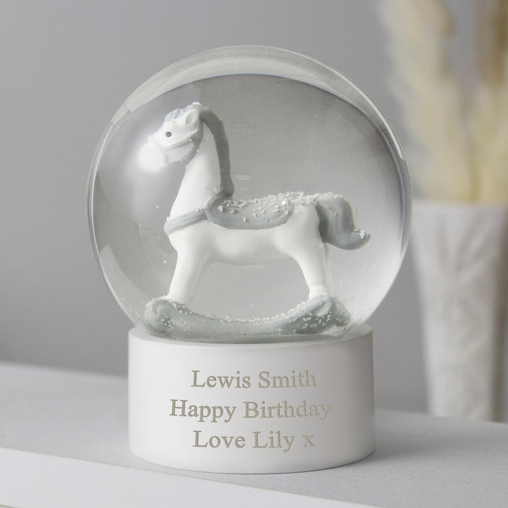 Personalised Free Text Rocking Horse Glitter Snow Globe – alternative view