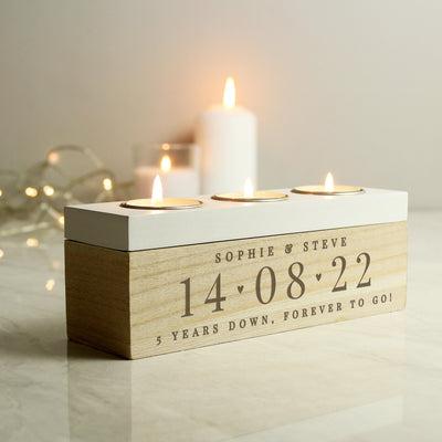 Personalised Large Date Triple Tea Light Box