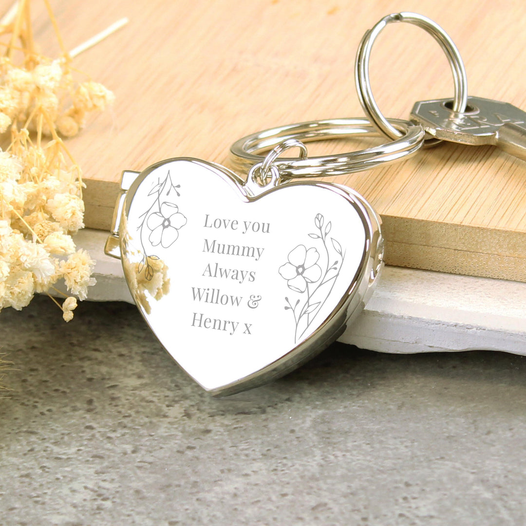 Personalised Floral Heart Photo Frame Keyring - alternative view