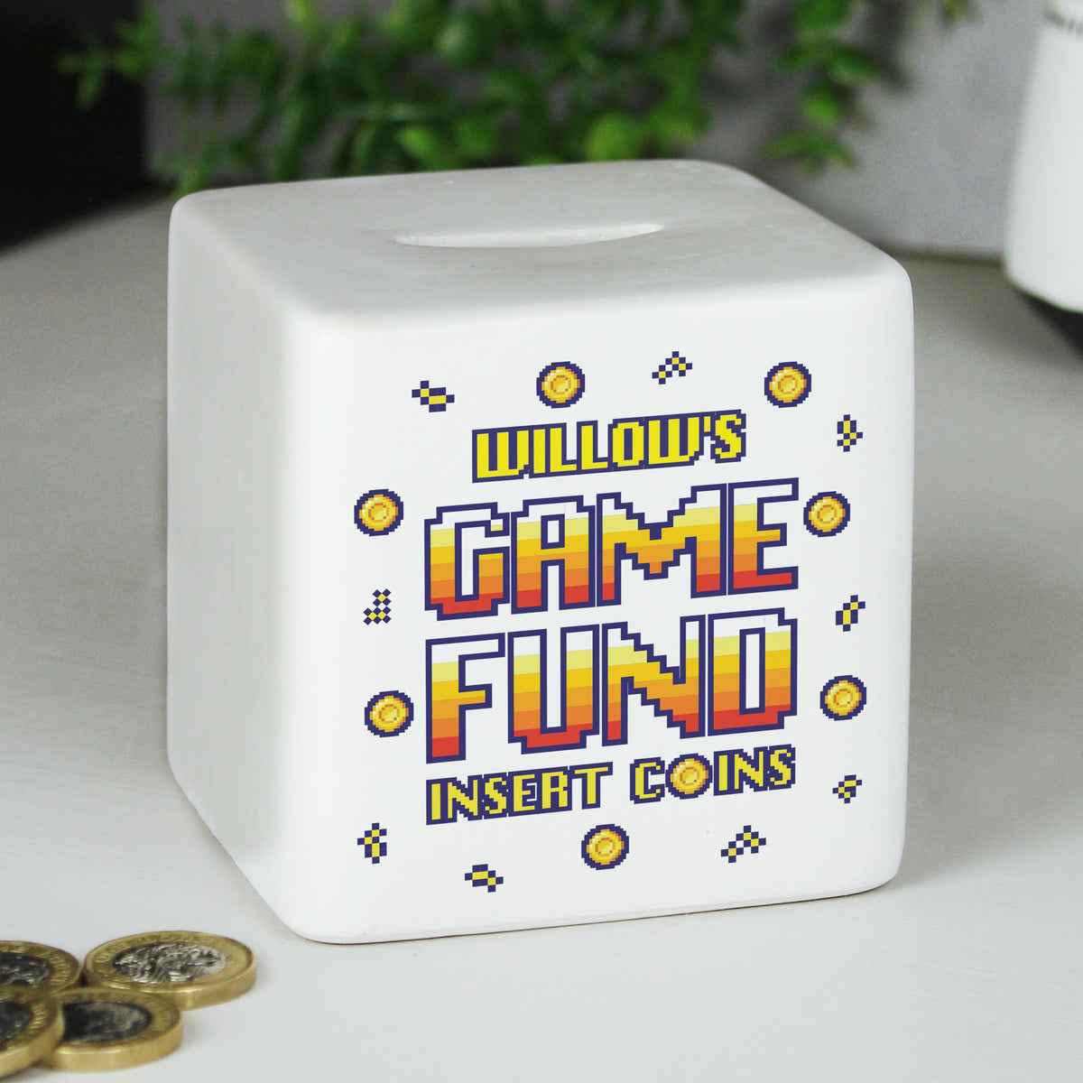 Personalised Gaming Fund Ceramic Square Money Box – alternative view
