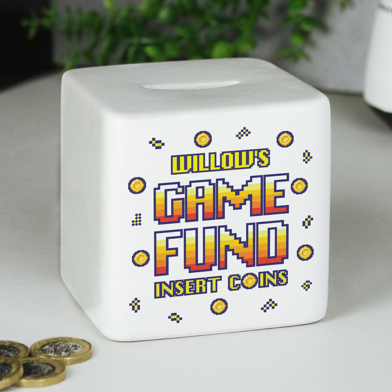 Personalised Gaming Fund Ceramic Square Money Box