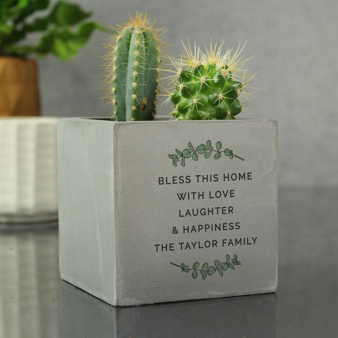 Personalised Botanical Concrete Pot – alternative view