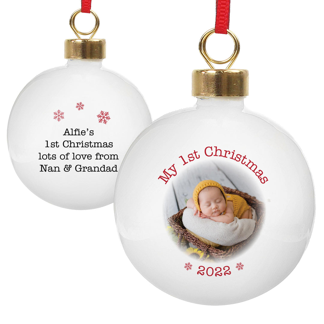 Personalised 1st Christmas Photo Upload Bauble – alternative view