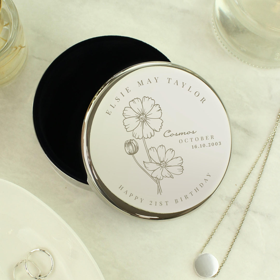 Personalised October Birth Flower Round Trinket Box – alternative view