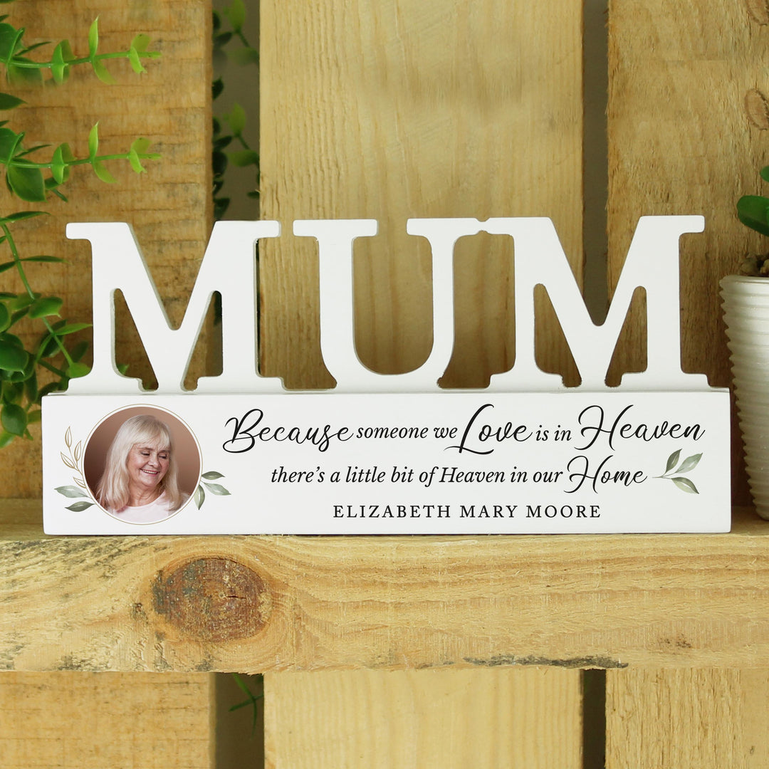 Personalised Botanical Memorial Photo Upload Wooden Mum Ornament, The Personal Shop, personalised gifts