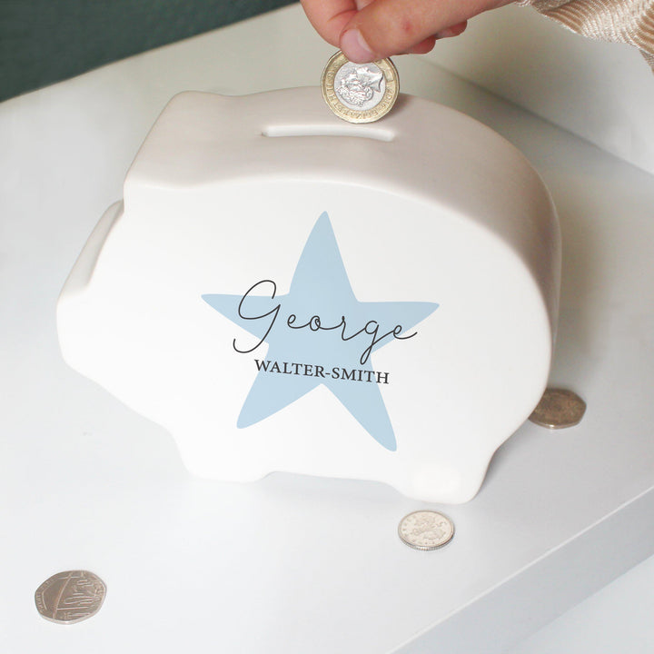 Personalised Blue Star Piggy Bank – alternative view