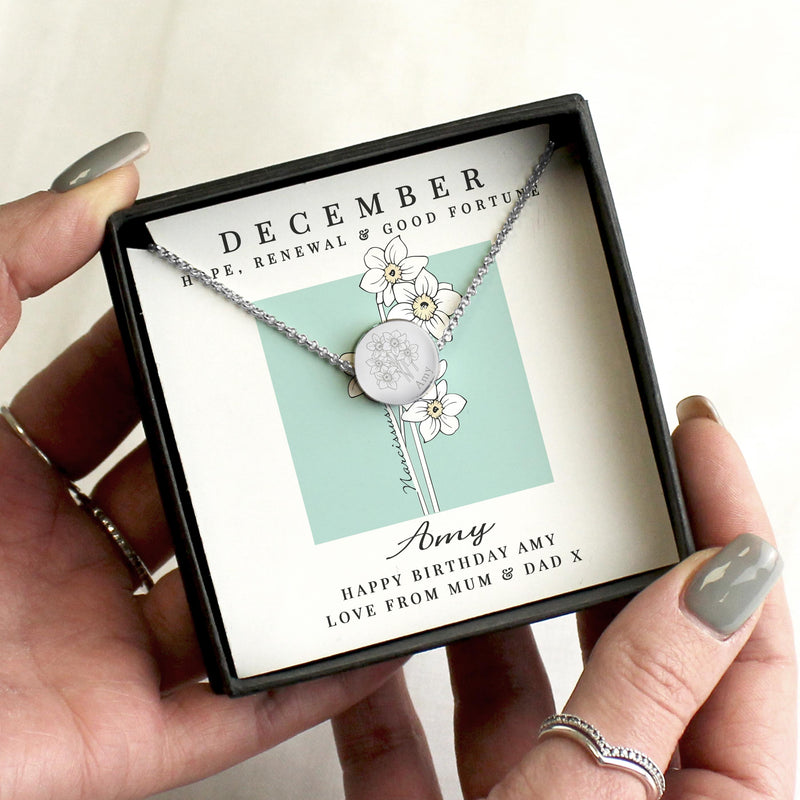 Personalised December Birth Flower Necklace and Box