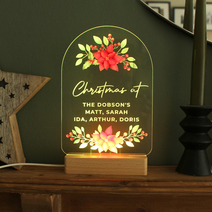 Personalised Christmas Poinsettia Wooden Based LED Light – alternative view