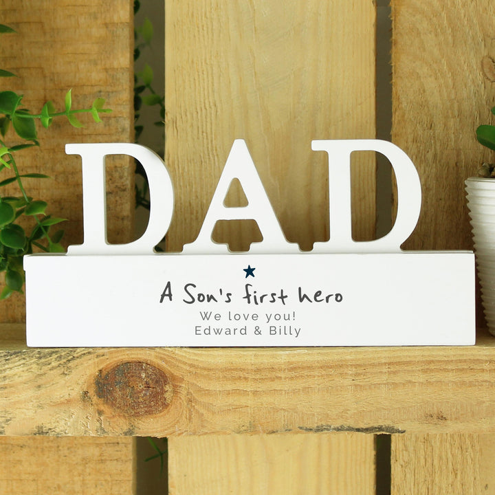 Personalised A Sons First Hero Wooden Dad Ornament, The Personal Shop, personalised gifts
