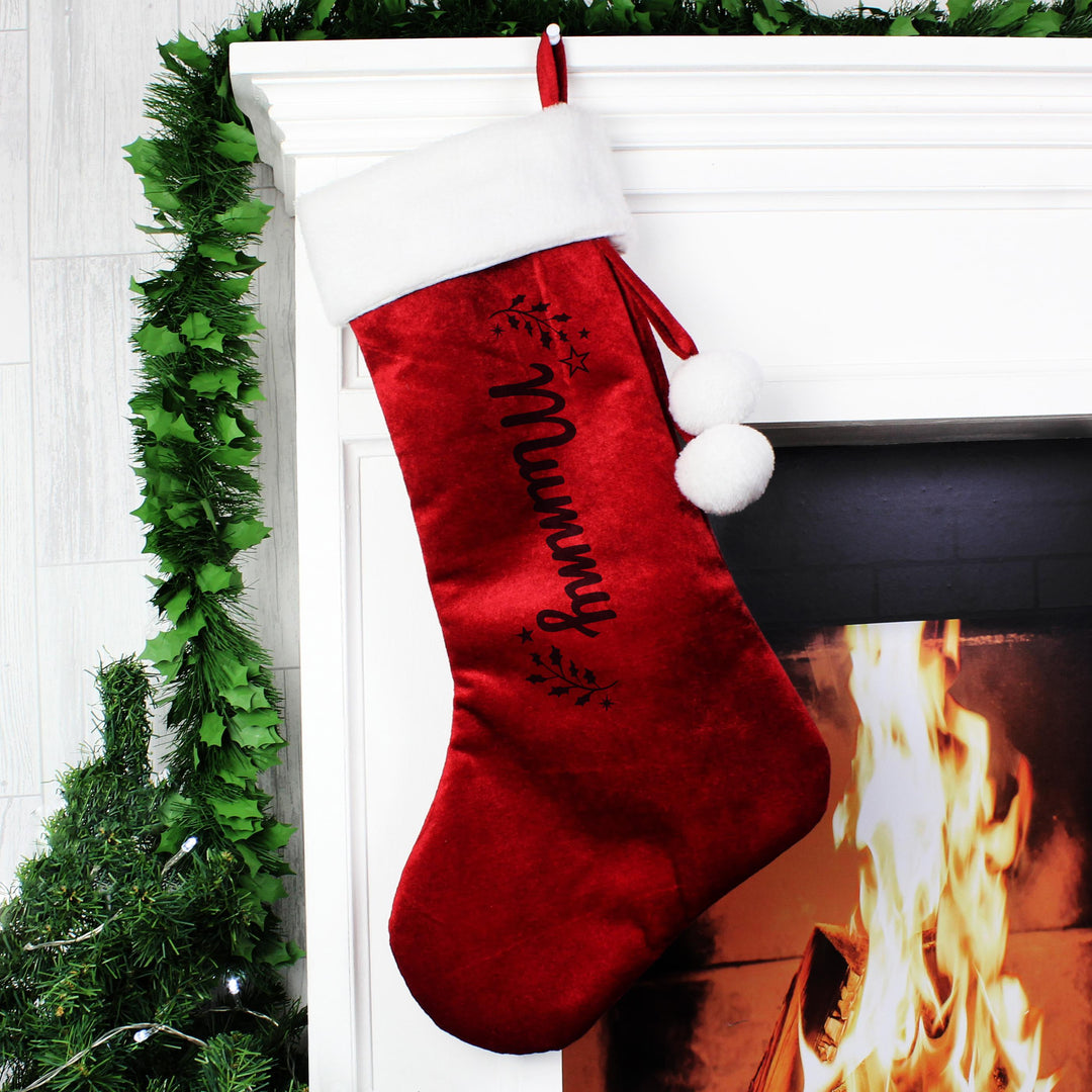Personalised Holly Red Christmas Stocking – alternative view