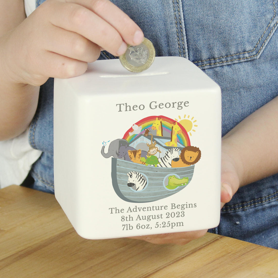 Personalised Noahs Ark Ceramic Square Money Box – alternative view